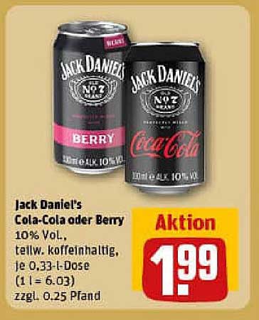 Jack Daniel's Cola-Cola oder Berry 10% Vol., teilw. koffeinhaltig, je 0,33-l-Dose