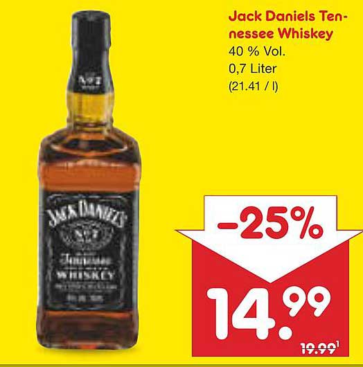 Jack Daniels Tennessee Whiskey 0,7 Liter -25%