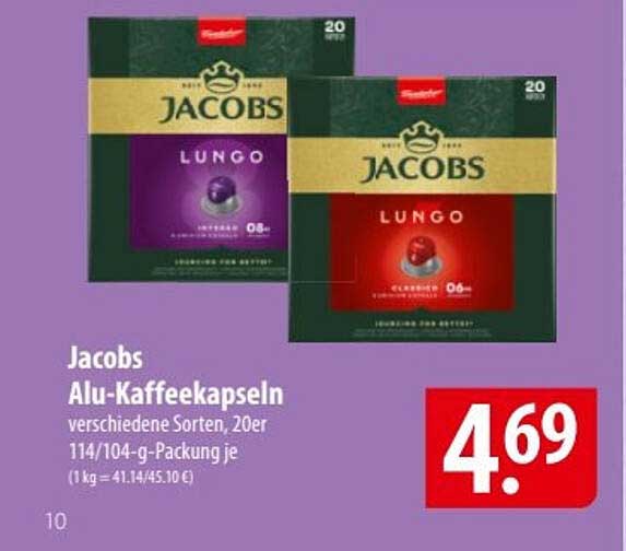 Jacobs Alu-Kaffeekapseln – verschiedene Sorten, 20er Packung