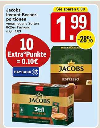Jacobs Instant Becherportionen verschiedene Sorten 8-25er Packung