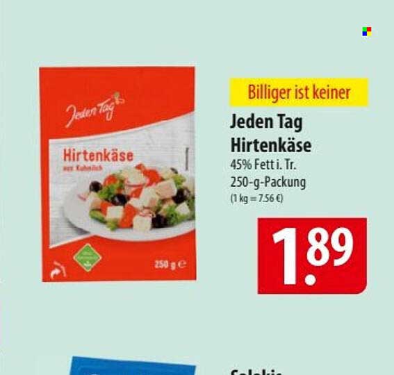 Jeden Tag Hirtenkäse 45% Fett i. Tr. 250-g-Packung