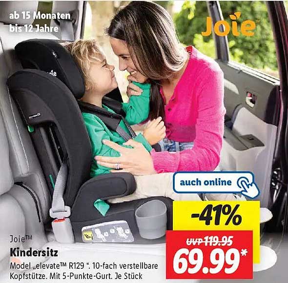 Joie™ Kindersitz Model ‚elevate™‘ R129 - 10-fach verstellbare Kopfstütze