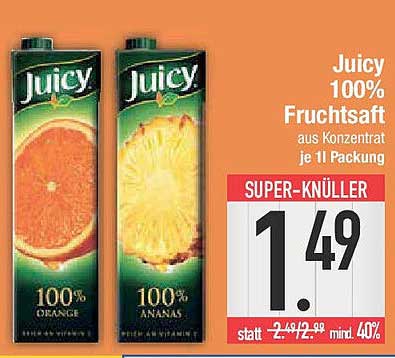 Juicy 100% Fruchtsaft aus Konzentraten, je 1l Packung