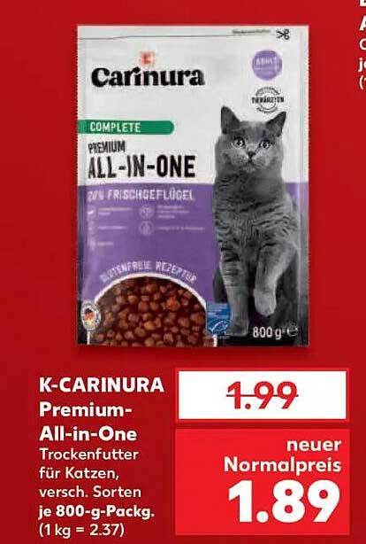 K-CARINURA Premium-All-in-One Trockenfutter für Katzen, 800 g