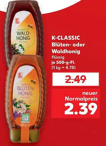 K-CLASSIC Blüten- oder Waldhonig flüssig je 500-g-Flasche