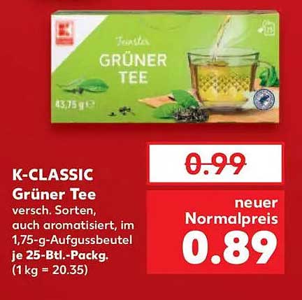 K-CLASSIC Grüner Tee - Aromatisierte Teesorten im 25-Btl.-Pack