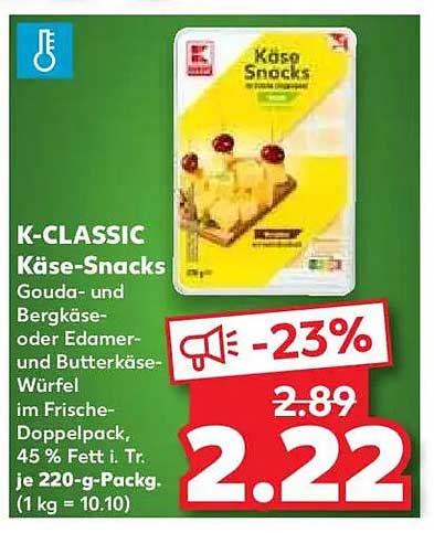 K-CLASSIC Käse-Snacks Gouda-, Bergkäse- oder Edamer- und Butterkäse-Würfel im Frische-Doppelpack