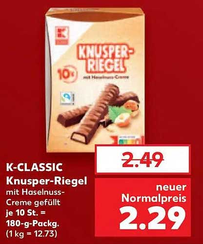 K-CLASSIC Knusper-Riegel mit Haselnuss-Creme, 180 g