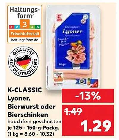 K-CLASSIC Lyoner, Bierwurst oder Bierschinken - leckere Aufschnitt-Sorte