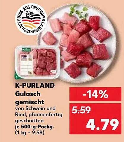 K-PURLAND Gulasch gemischt von Schwein und Rind