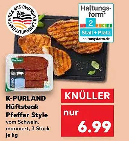 K-PURLAND Hüftsteak Pfeffer Style, 3 Stück je kg