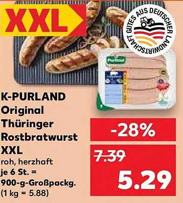 K-PURLAND Original Thüringer Rostbratwurst XXL