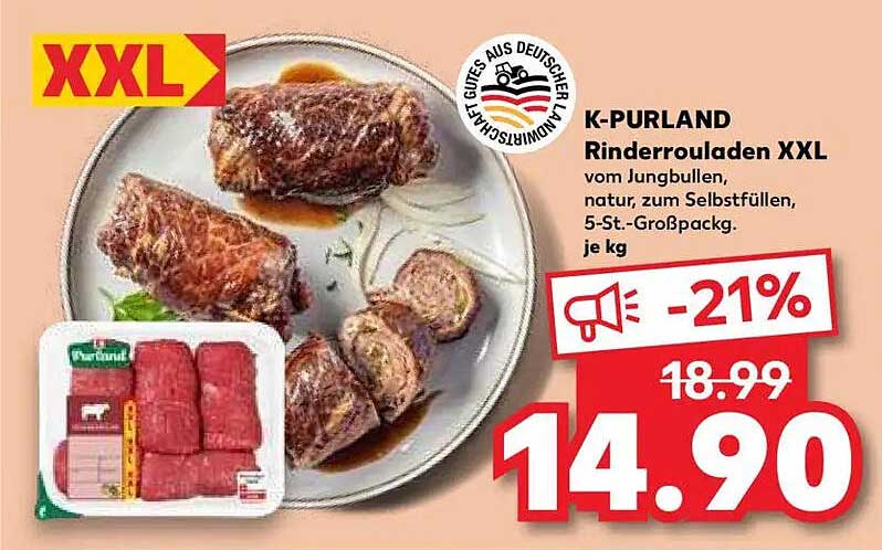 K-PURLAND Rinderrouladen XXL vom Jungbullen, natur, zum Selbstfüllen, 5-St.-Großpackg.