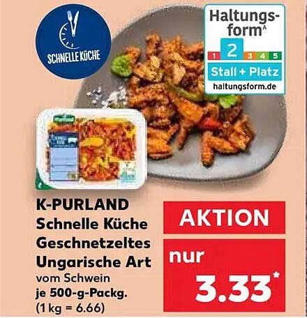 K-PURLAND Schnelle Küche Geschnetzeltes Ungarische Art vom Schwein je 500-g-Pack.