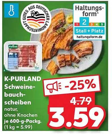 K-PURLAND Schweinebauchscheiben natur, ohne Knochen