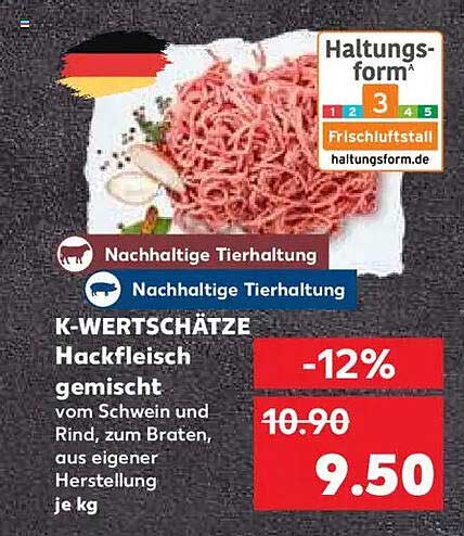 K-WERTSCHÄTZE Hackfleisch gemischt vom Schwein und Rind, 1 kg