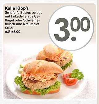 Kalle Klop's Schäfer's Bestes belegte Frikadelle aus Geflügel oder Schweinefleisch mit Krautsalat Stück