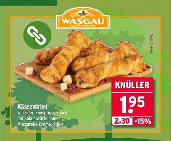 Käsewirbel* - würziger, knuspriger Snack mit Salamiwürfeln und Mozzarella-Creme, Stück