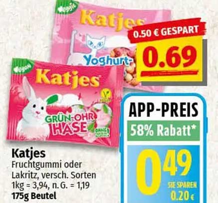 Katjes Fruchtgummi oder Lakritz, 175g Beutel