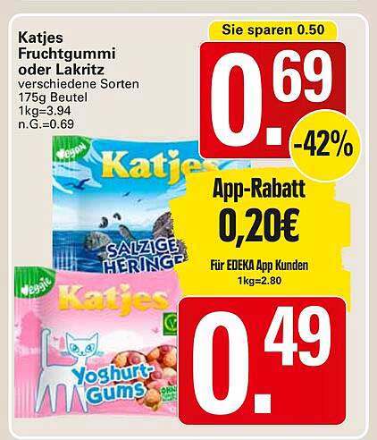 Katjes Fruchtgummi oder Lakritz 175g Beutel - Verschiedene Sorten