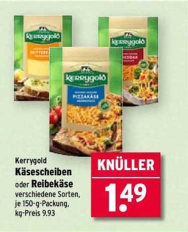 Kerrygold KäseScheiben oder Reibekäse, verschiedene Sorten, je 150-g-Packung