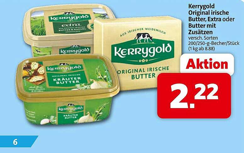 Kerrygold Original irische Butter, Extra oder Kräuter Butter, 200/250-g-Becher
