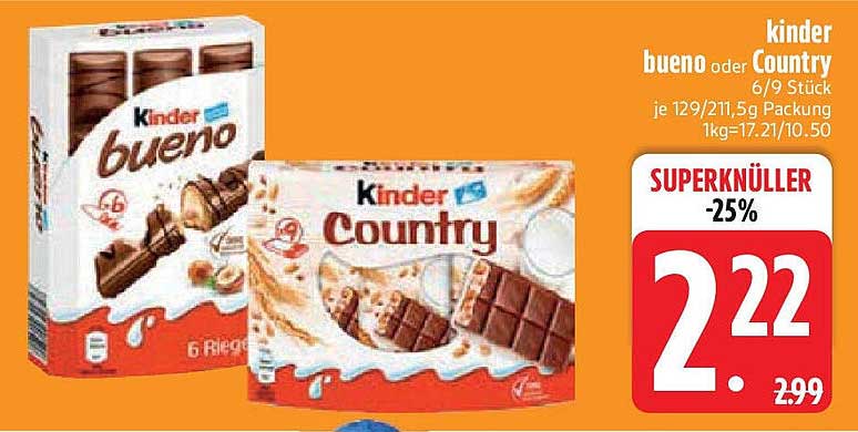 Kinder Bueno oder Country - 6/9 Stück