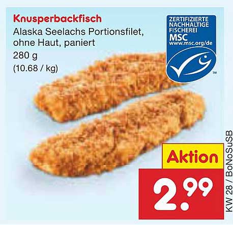 Knusperbackfisch - Alaska Seelachs Portionsfilet, ohne Haut, paniert, 280 g