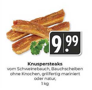 Knuspersteaks vom Schweinebauch, Bauchscheiben ohne Knochen, grillfertig mariniert oder natur, 1 kg