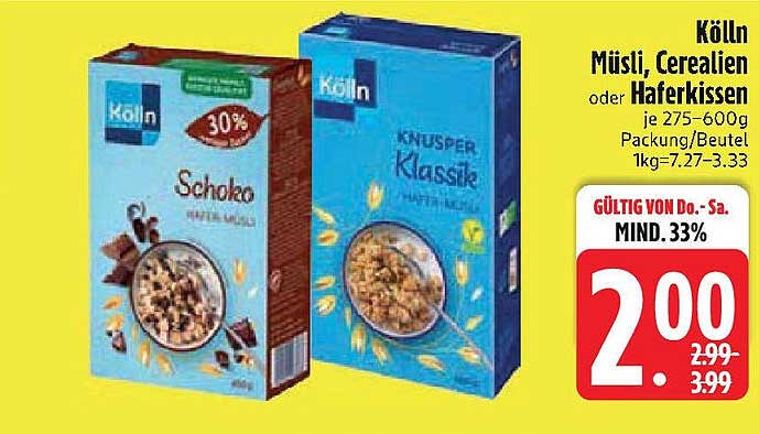 Kölln Müsli, Cerealien oder Haferkissen