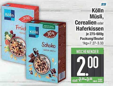 Kölln Müsli, Cerealien oder Haferkissen je 275-600g