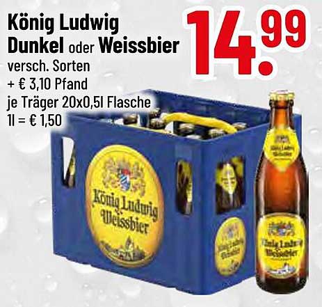 König Ludwig Dunkel oder Weissbier 20x0,5L Flasche