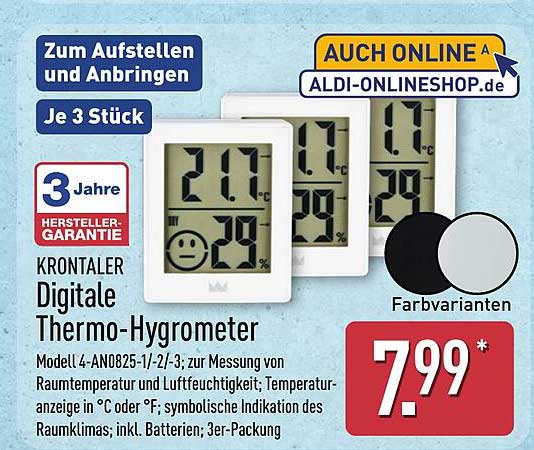 KRONTALER Digitale Thermo-Hygrometer 3er-Pack