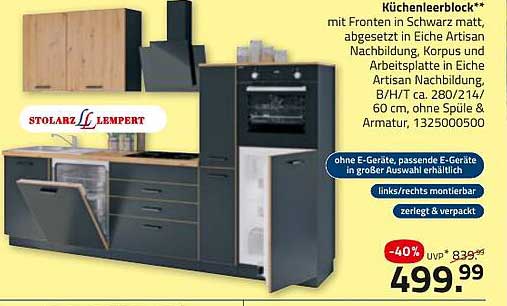 Küchenleerblock** mit Fronten in Schwarz matt