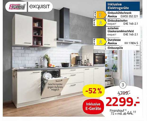 Küchenzeile mit Elektrogeräten von Amica und exquisit - nur für kurze Zeit!