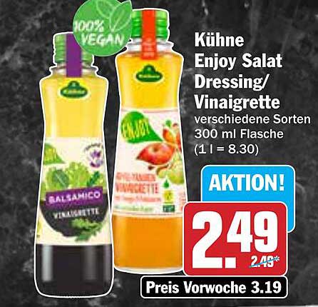 Kühne Enjoy Salat Dressing/Vinaigrette verschiedene Sorten 300 ml Flasche