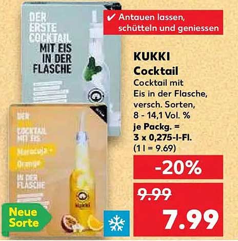 KUKKI Cocktail mit Eis in der Flasche, verschiedene Sorten