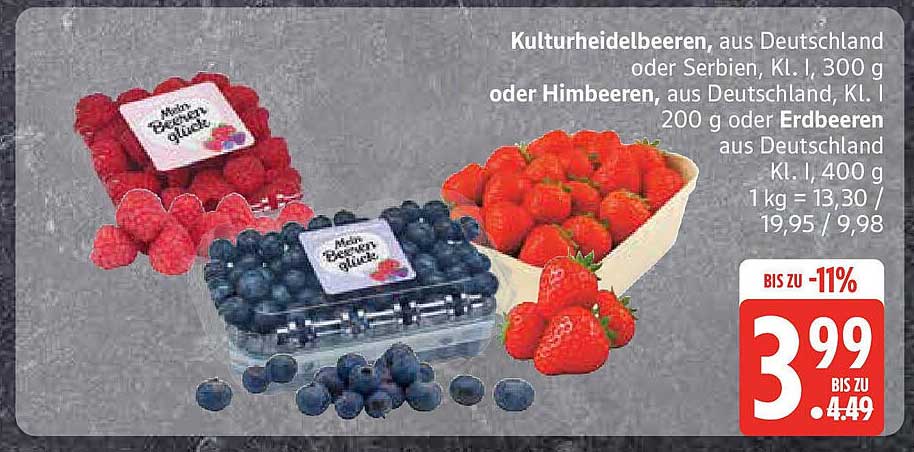 Kulturheidelbeeren, Himbeeren und Erdbeeren aus Deutschland