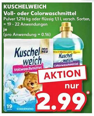 KUSCHELWEICH Voll- oder Colorwaschmittel 1,216 kg oder 1,1 l, verschiedene Sorten
