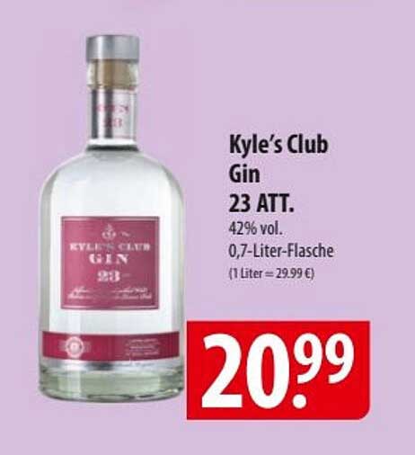 Kyle’s Club Gin 0,7-Liter-Flasche - 23 ATT.