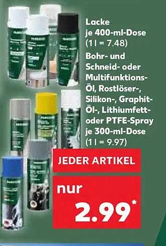 Lacke, Bohr- und Multifunktionsöle, Rostlöser und mehr – je 300- und 400-ml-Dosen