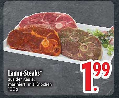 Lamm-Steaks* aus der Keule, mariniert, mit Knochen 100g