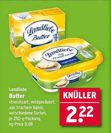 Landliebe Butter, streichzart, mildgesäuert, aus frischem Rahm, 250-g-Packung