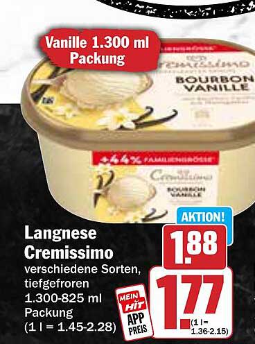 Langnese Cremissimo Bourbon Vanille 1.300 ml Packung