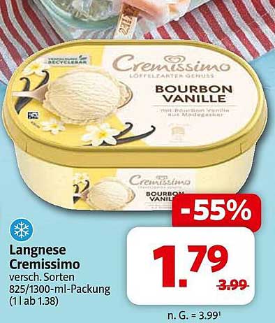 Langnese Cremissimo Bourbon Vanille 825/1300-ml-Packung