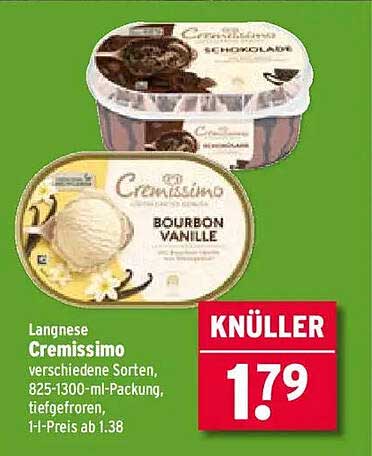 Langnese Cremissimo verschiedene Sorten, 825-1300-ml-Packung, tiefgefroren