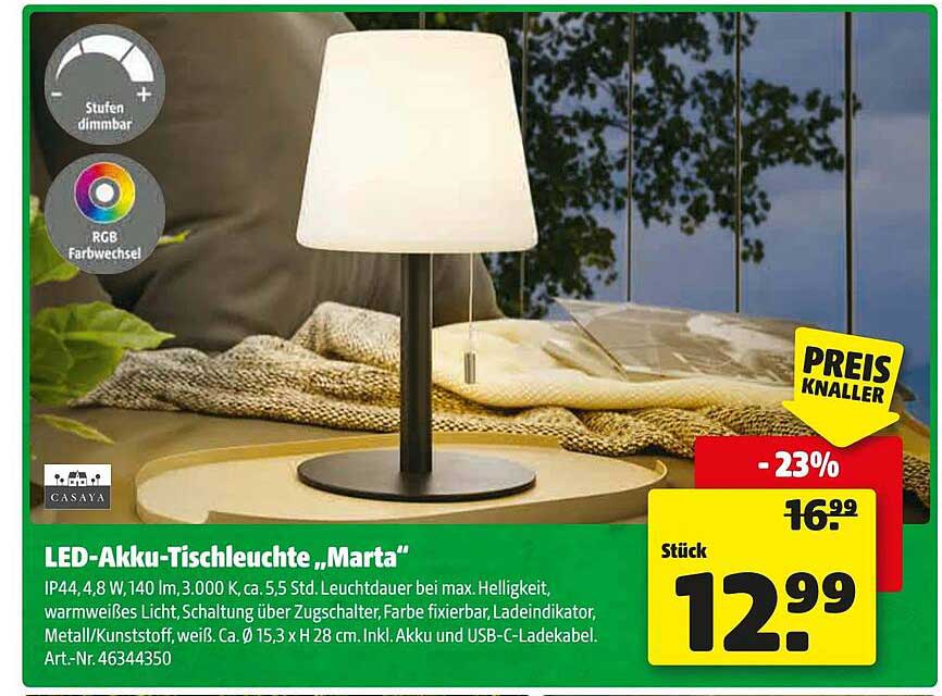 LED-Akku-Tischleuchte „Marta“