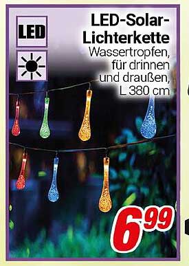 LED-Solar-Lichterkette Wassertropfen für drinnen und draußen, L 380 cm
