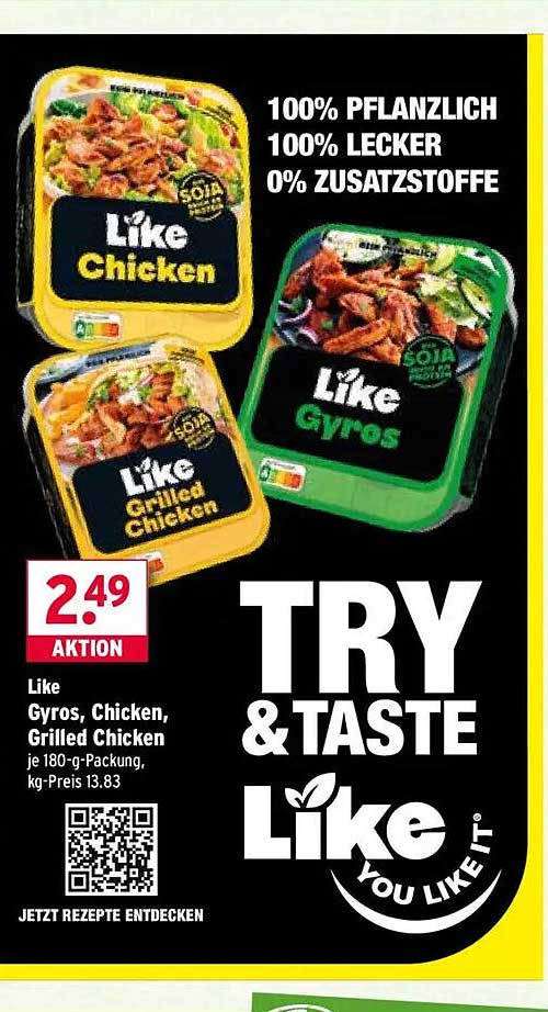 Like Gyros, Chicken und Grilled Chicken – 100% pflanzlich!