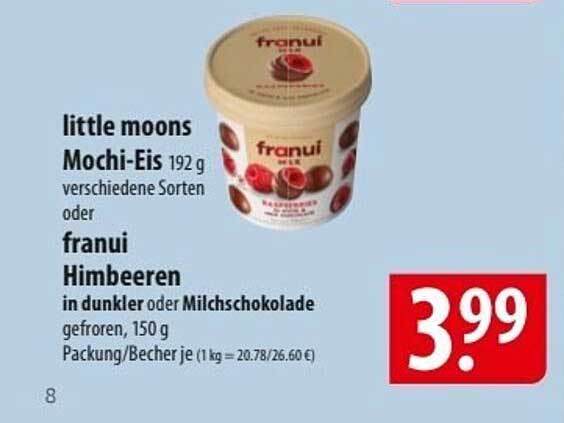 Little Moons Mochi-Eis oder Franui Himbeeren in dunkler oder Milchschokolade - Angebot für 3,99 €